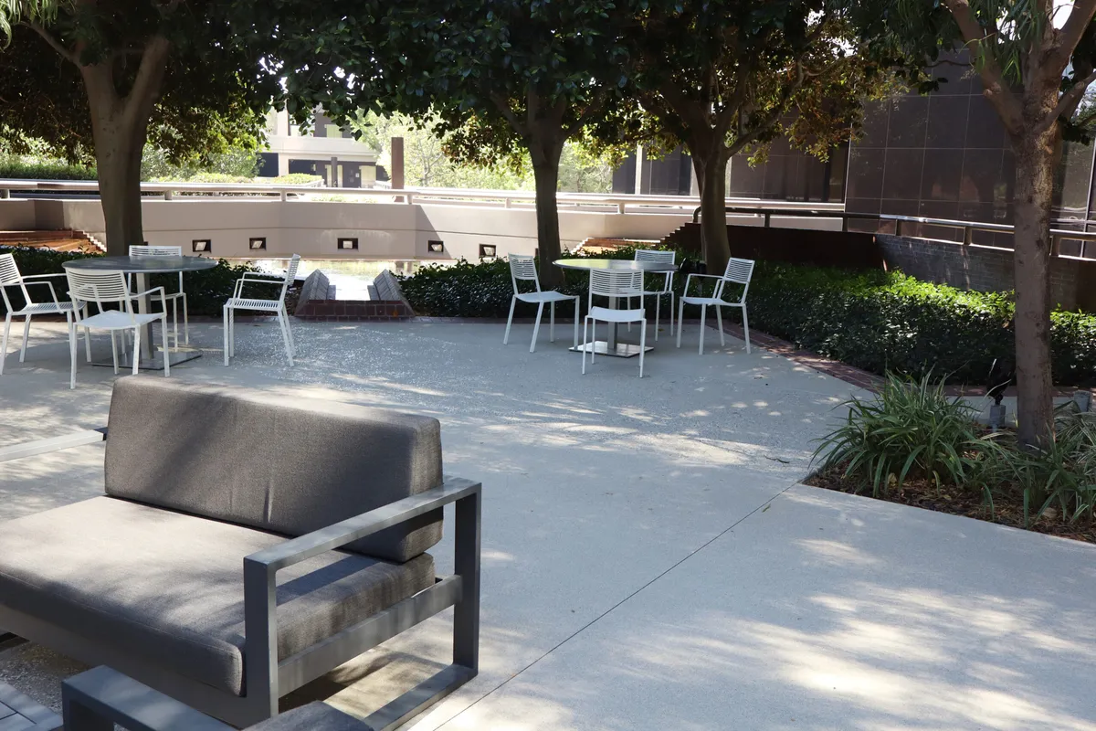 The shaded courtyard outside Arision Treatment Center