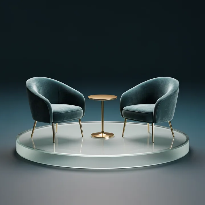 Two teal velvet chairs facing each other: one-on-one therapy