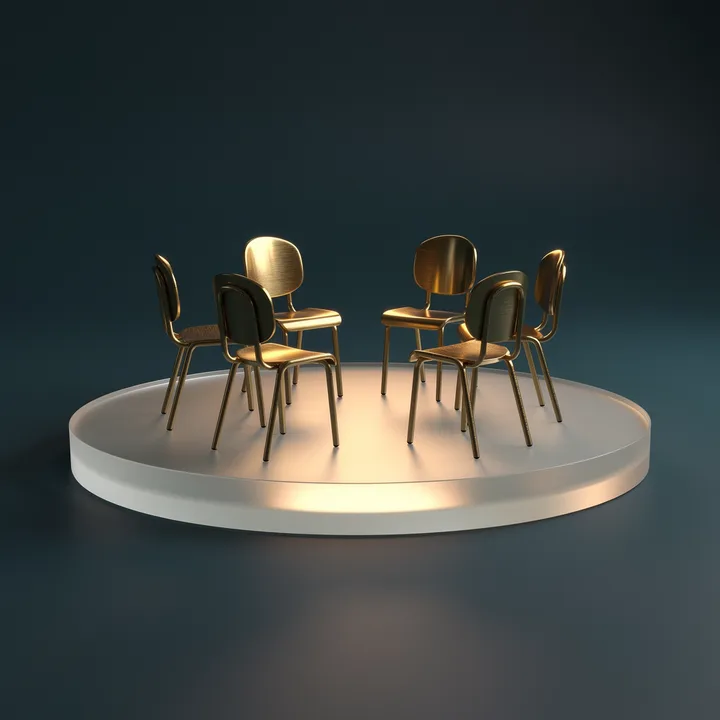 Brass chairs in a circle: the 10:30 group